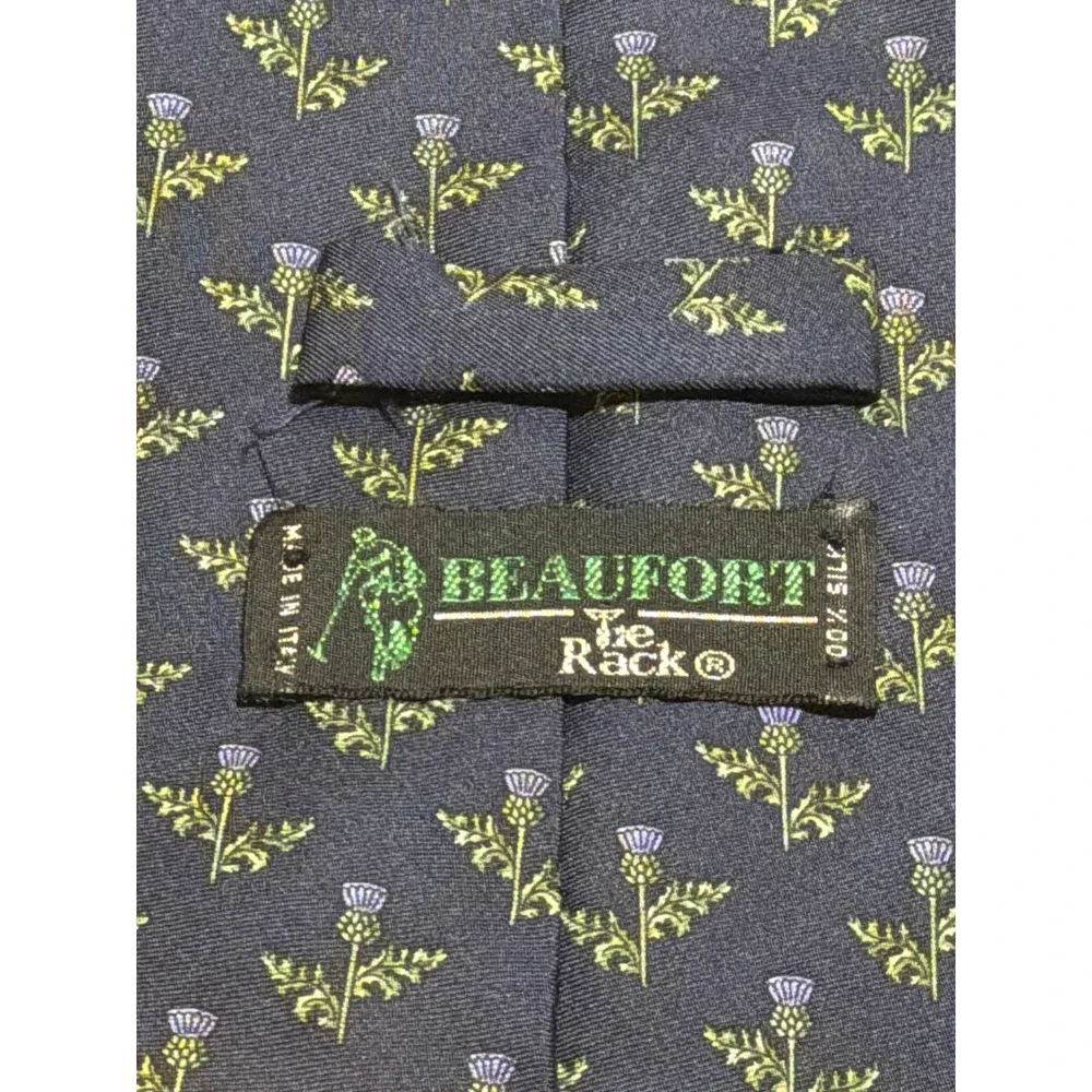 Beaufort The Rack Silk Tie Mens Navy Blue Purple Thistle Floral Made in Italy
